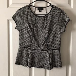 Black and white lace peplum blouse